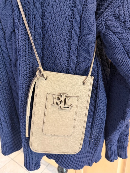 Ralph Lauren Handbags - Lauren Ralph Lauren Taupe Pebbled Leather Crossbody Phone Tech Bag